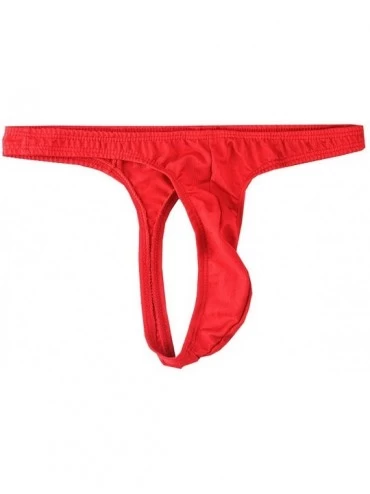 Briefs Men's Sexy Thong Soft Swimsuit Stretch Slim Narrow Single T-Shirt - Red - C319227OTA4 $10.19