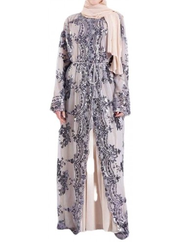 Robes Women's Sequin Islamic Embroidered Luxury Muslim Kaftan Maxi Dress - Grey - CL199NE96G3 $76.01