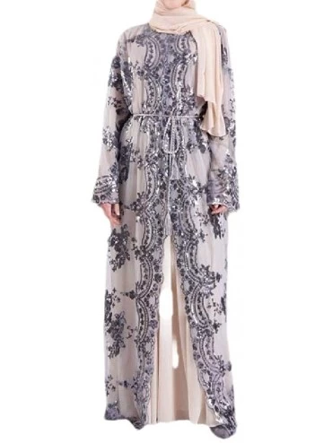 Robes Women's Sequin Islamic Embroidered Luxury Muslim Kaftan Maxi Dress - Grey - CL199NE96G3 $42.71