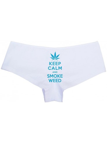 Panties Women's Keep Calm Smoke Weed Funny Pot Hot Sexy Boyshort - White/Sky Blue - C411UPIEUDR $31.08