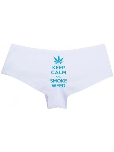 Panties Women's Keep Calm Smoke Weed Funny Pot Hot Sexy Boyshort - White/Sky Blue - C411UPIEUDR $28.12