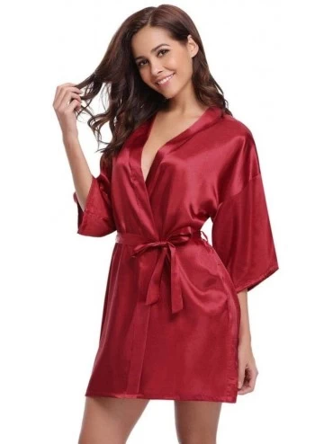 Robes Woman Dressing Gown Bride and Maid V Neck Satin Dressing Gown Woman Pajamas Kimono Woman for Wedding Spa Hotel Red S - ...