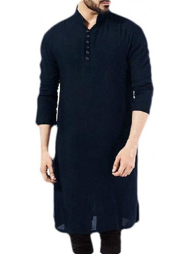 Robes Long Sleeve Loose Abaya Muslim Thobe Robe Islamic Arab Kaftan Solid Color Long Shirt - 1 - CZ1903DREKA $53.98