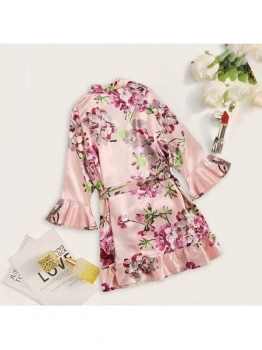 Robes Womens Floral Robes Satin Bridesmaid Kimono Robes Bride Dressing Gown Sleepwear Bathrobe Lingerie - Pink - CP19089G0HG ...