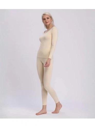 Thermal Underwear Scoop Neck Long Johns Modal & Cotton Thermal Underwear Top & Bottom Set for Women - Apricot - C1186ZG080S $...