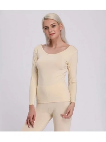 Thermal Underwear Scoop Neck Long Johns Modal & Cotton Thermal Underwear Top & Bottom Set for Women - Apricot - C1186ZG080S $...