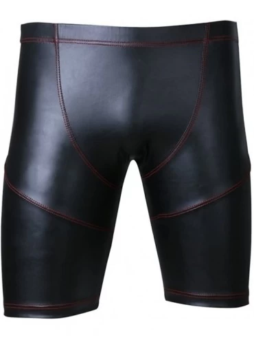Boxers Men's Sports Fitness Shorts Pants Faux Leather Boxer Briefs Underwear - Black - CN12O2A7HO2 $27.71