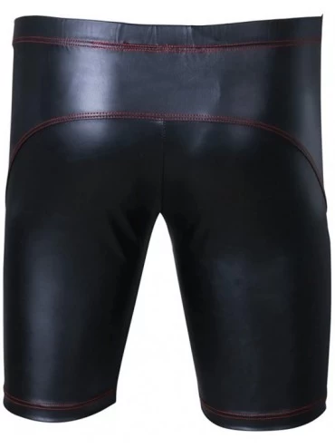 Boxers Men's Sports Fitness Shorts Pants Faux Leather Boxer Briefs Underwear - Black - CN12O2A7HO2 $14.05