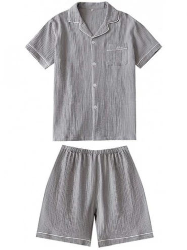 Sleep Sets Men's Pajamas Set Short Sleeve Satin Pj Set Sleepwear Button Down Shorts Nightwear Loungewear - CZ19C767L8I $27.88