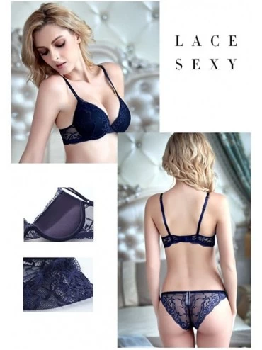 Bras Women Fashion Push Up Bra Panty Set Underwear Breathable Lace Sexy Lingerie Intimates - Blue - CA12NTIVG5B $20.60