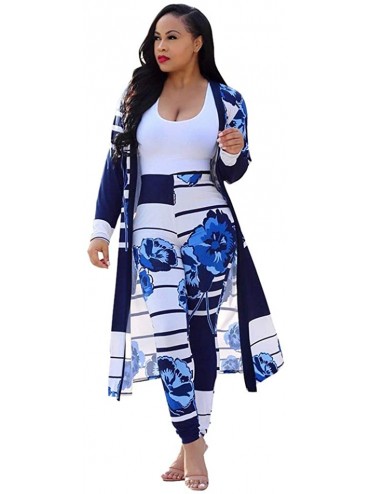 Panties Womens Fashion Printed Long Cardigans 2 Piece Outfits Coat and Trousers Set - Dark Blue - CD193C33O52 $68.14