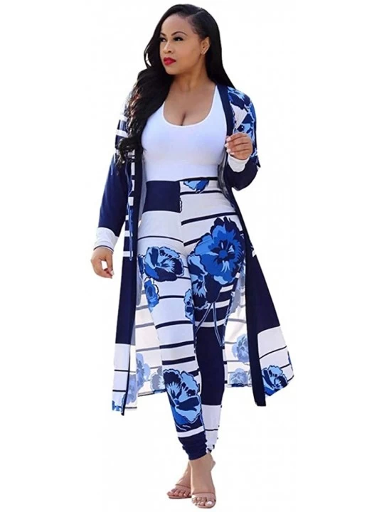 Panties Womens Fashion Printed Long Cardigans 2 Piece Outfits Coat and Trousers Set - Dark Blue - CD193C33O52 $34.07