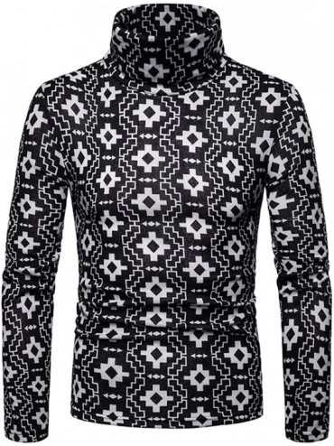 Thermal Underwear Mens Slim Fit Turtleneck Pullover Sweaters Print Designed Thermal Shirts - Ba0224-black - C118L0QLCQ9 $21.51