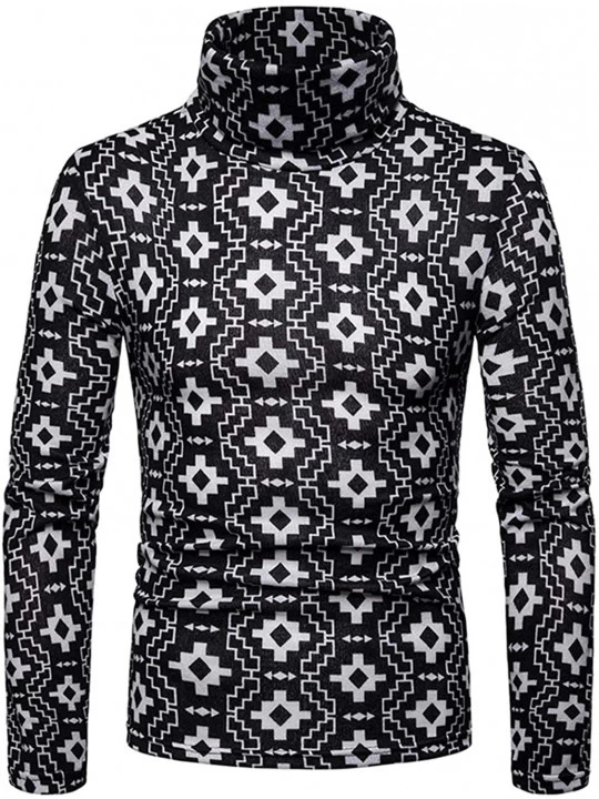Thermal Underwear Mens Slim Fit Turtleneck Pullover Sweaters Print Designed Thermal Shirts - Ba0224-black - C118L0QLCQ9 $13.87