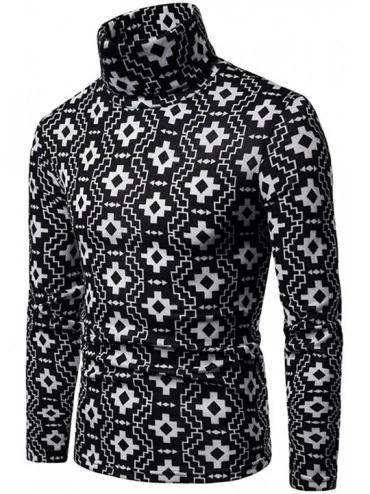 Thermal Underwear Mens Slim Fit Turtleneck Pullover Sweaters Print Designed Thermal Shirts - Ba0224-black - C118L0QLCQ9 $13.87