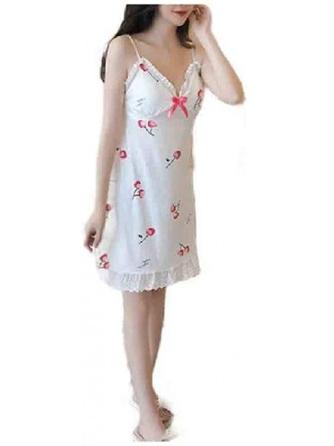 Nightgowns & Sleepshirts Women Flower Print Sling V-Neck Short Dress Summer Sexy Sleepwear - As4 - CR1900XN6X0 $51.23