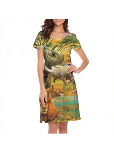Sets Womens Nightgown Fog Pine Trees Forest Short Sleeve Sleep Dress - Elephant Flamingo Art - CC18ZXC7HNI $70.87