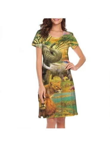 Sets Womens Nightgown Fog Pine Trees Forest Short Sleeve Sleep Dress - Elephant Flamingo Art - CC18ZXC7HNI $61.32