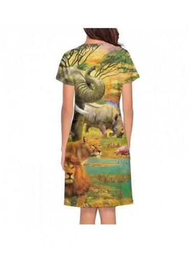 Sets Womens Nightgown Fog Pine Trees Forest Short Sleeve Sleep Dress - Elephant Flamingo Art - CC18ZXC7HNI $29.46