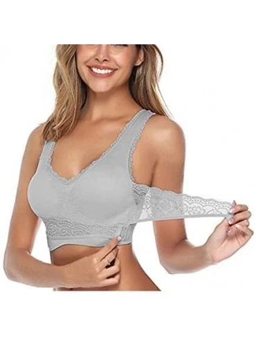 Bras 2 Pack Women Seamless Push Up Bra Front Lace Crisscross Adjustable Side Buckle Sport Bra with Removable Pads Grey-Nude -...