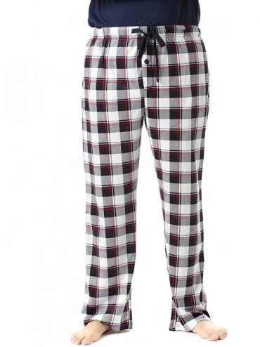 Sleep Bottoms Ultra Soft Fleece Men's Plaid Pajama Pants with Pockets - Beige- Navy & Red - CO17Z2STA9C $25.73
