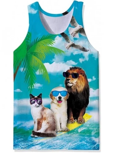 Undershirts Mens 3D Graphic Printed Tank Top Cool Muscle Sleeveless Tees Gym Workout Shirt - Surfing Animals - C318TNRRAAY $2...