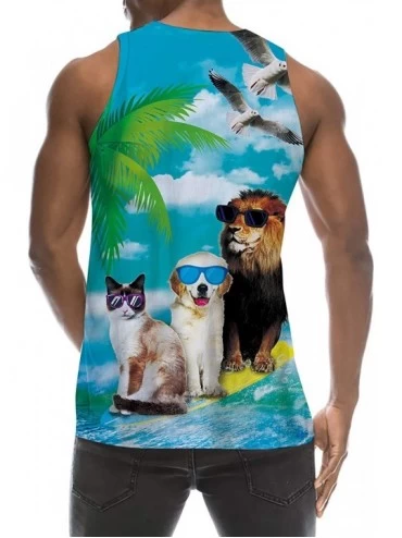 Undershirts Mens 3D Graphic Printed Tank Top Cool Muscle Sleeveless Tees Gym Workout Shirt - Surfing Animals - C318TNRRAAY $1...
