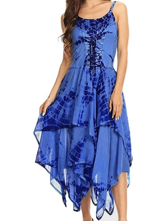 Nightgowns & Sleepshirts Irregular Tie Dye Sleeveless Lace Up Corset Bodice Handkerchief Hem Dress Summer Beach Sun Dress - B...
