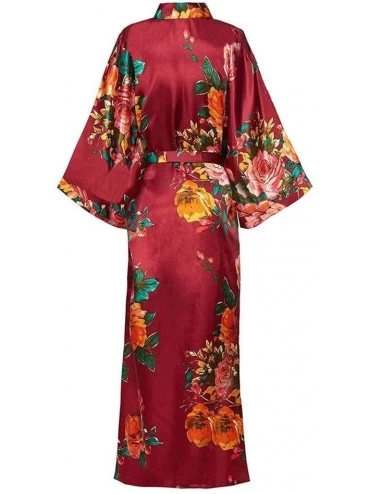 Robes Elegant Ankle-Length Full Women Kimono Robe Gown Comfortable Soft Satin Sleepwear Homewear Print Flower Nightgown Plus ...