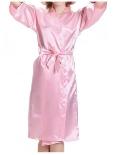 Robes Women Bridesmaid Thick Bathrobe Lounger 1/2 Long Sleeve Sleep Robe Pink S - Pink - CN19DCSNWO4 $59.66