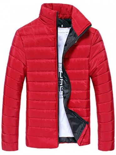 Robes Men's Warm Jacket Thick Outerwear Jacket Full Zip Water-Resistant Casual Winter Coat - Red - CD194KHCK7U $43.82