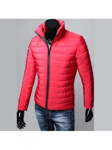 Robes Men's Warm Jacket Thick Outerwear Jacket Full Zip Water-Resistant Casual Winter Coat - Red - CD194KHCK7U $26.84