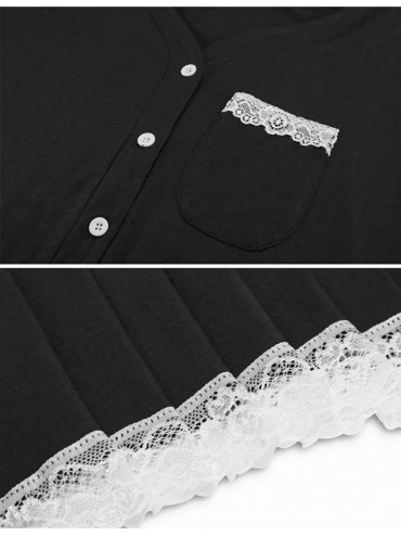 Nightgowns & Sleepshirts Women's Short Sleeve Nightgown Button Down Sleepwear Pajamas Nightshirt - Black - C018WDMSOSC $25.28