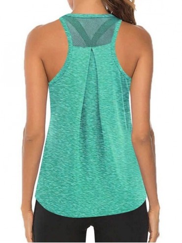 Thermal Underwear Women Workout Tops Mesh Racerback Tank Sports Yoga Shirts Gym Clothes - Mint Green -1 - CQ19D5ON4KN $40.79