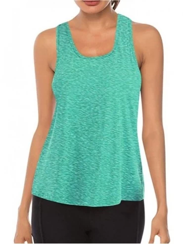 Thermal Underwear Women Workout Tops Mesh Racerback Tank Sports Yoga Shirts Gym Clothes - Mint Green -1 - CQ19D5ON4KN $17.67