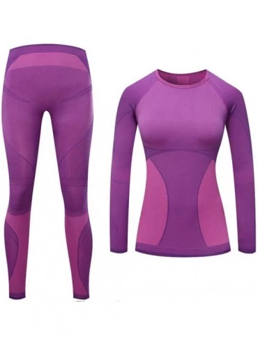 Thermal Underwear Women Thermal Underwear Set Tight- Base Layer Top & Bottom Long John Set - Purple - CW1935YX3TH $50.53