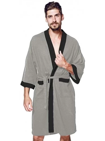 Robes Casual Men Sleepwear Long Sleeve Pocket Satin Loose Nightwear Top Blouse Robe Coat Dark Gray - C7192QTOU0K $79.56