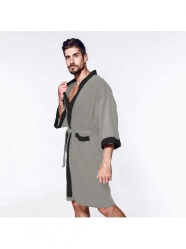 Robes Casual Men Sleepwear Long Sleeve Pocket Satin Loose Nightwear Top Blouse Robe Coat Dark Gray - C7192QTOU0K $33.07