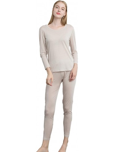 Thermal Underwear Women's Cotton Mulberry Silk Thermal Underwear Long Johns Set - Beige - CQ193UZX6OS $95.84