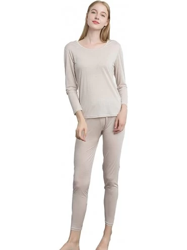 Thermal Underwear Women's Cotton Mulberry Silk Thermal Underwear Long Johns Set - Beige - CQ193UZX6OS $40.92