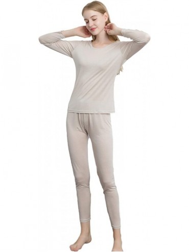 Thermal Underwear Women's Cotton Mulberry Silk Thermal Underwear Long Johns Set - Beige - CQ193UZX6OS $96.92