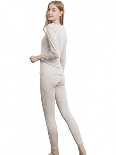 Thermal Underwear Women's Cotton Mulberry Silk Thermal Underwear Long Johns Set - Beige - CQ193UZX6OS $96.92