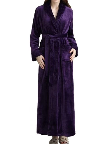 Robes Womens Zipper Front Fleece Flannel Robe Plush Long Warm Bathrobe Loungewear with Pockets - Purple-2 - CL18M90G4YW $85.51