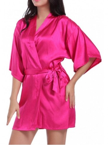 Robes Women's Pure Color Satin Kimono Robes V-Neck Bridesmaid Wedding Party Dress Pajama-Rose red-XL - Rose Red - C6198KREE7T...
