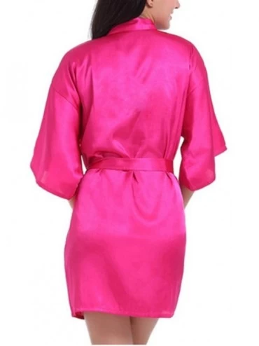 Robes Women's Pure Color Satin Kimono Robes V-Neck Bridesmaid Wedding Party Dress Pajama-Rose red-XL - Rose Red - C6198KREE7T...