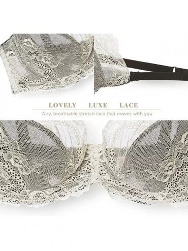 Bras Bella Unlined Floral Sheer Lace Demi Bra Non-Padded Comfort Lift Balconette Mesh Underwire for Women - Ivory - CO11T4T70...