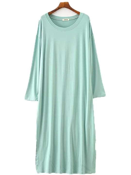 Nightgowns & Sleepshirts Women's Nightgowns Long Sleeve Sleepwear Comfy Sleep Shirt Cotton Scoop Neck Nightshirt One Size - A...