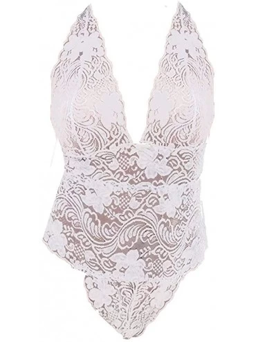 Tops Women Sexy Lace Teddy Lingerie- One-Piece Backless Sleepwear Pajamas Plus Size - White - C818Q9SW5S8 $13.10