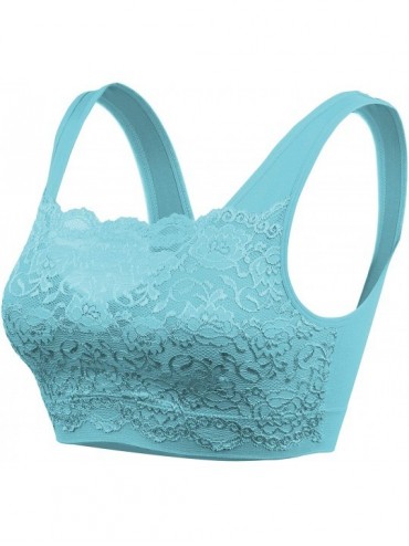 Bras Women's Everyday Sports Bra Top Seamless Front Lace Cover Bralette with Removable Pad - Dusty Teal - CN19C2S0QGW $34.19