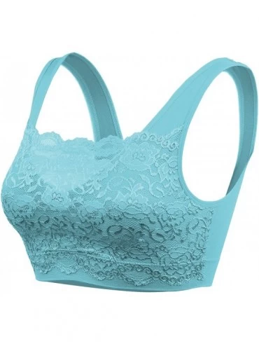 Bras Women's Everyday Sports Bra Top Seamless Front Lace Cover Bralette with Removable Pad - Dusty Teal - CN19C2S0QGW $27.73